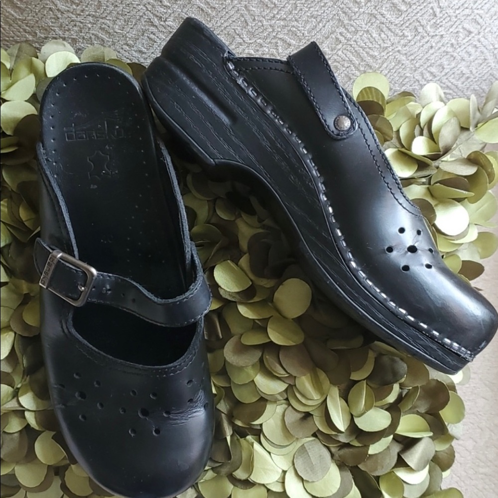 Dansko Black Leather Mary Jane Style Clog Mule 10